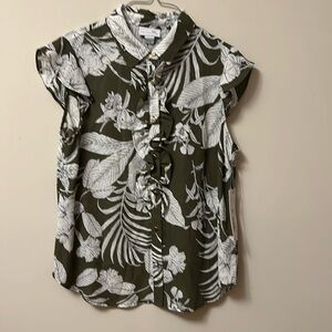 Liz Claiborne blouse cap sleeve button/ruffle front floral size S new with tags
